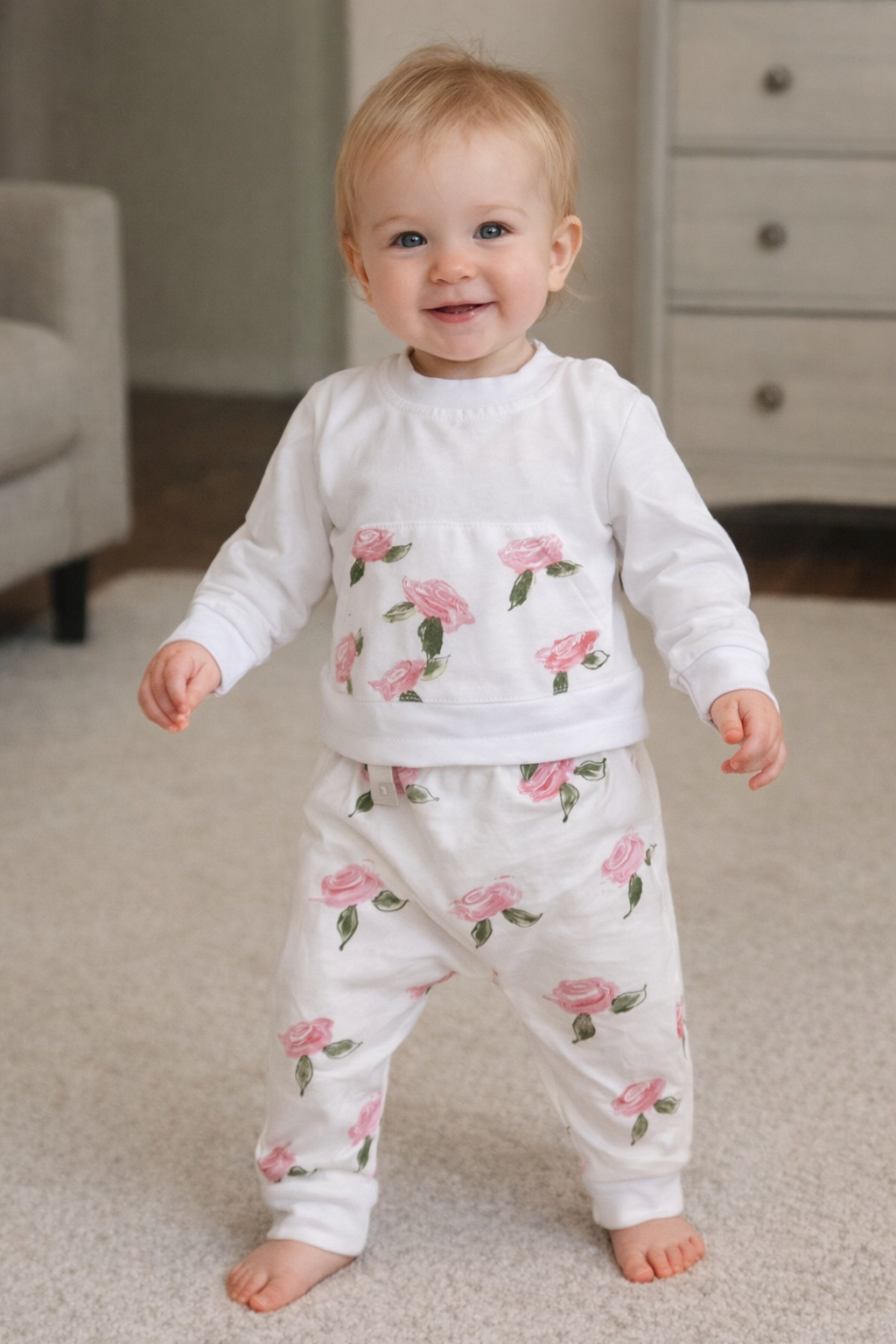 White Handpainted Rose Tracksuit